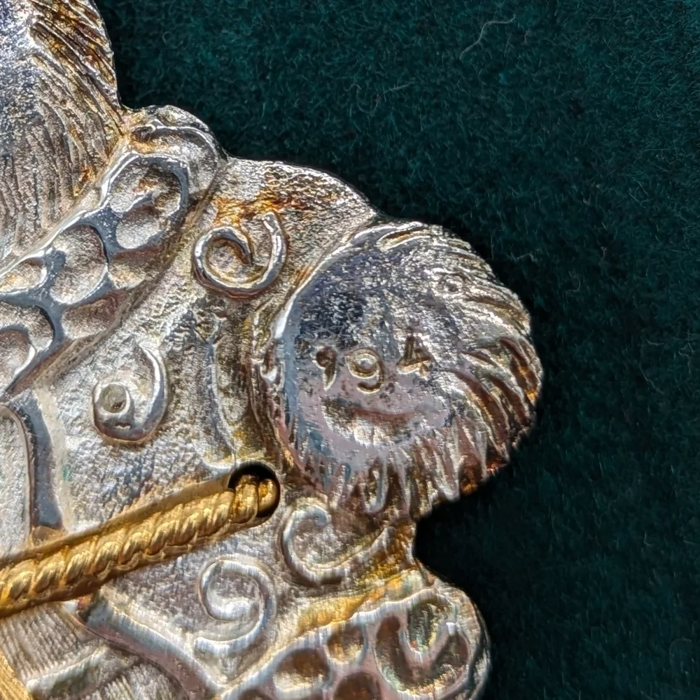 Vintage Lunt Silver Gold Tone Santa Bear Holiday Christmas Ornament